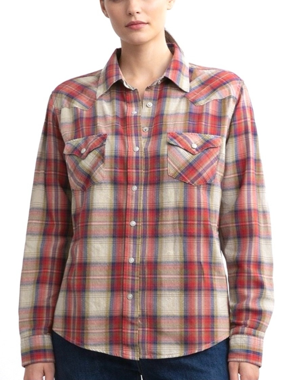 ROUGH STOCK Pearl Snap Metallic Plaid Western Shirt XL
